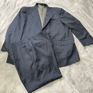 Dormeuil Amadeus 365 Suit Mens 50R 44x28 Blue 100% Wool 2 Piece Blazer Trousers